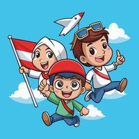 Indonesian Children Soaring High with Paper Plane Dreams vector