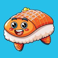 Amusing Cartoon Illustration of a Sushi Salmon Zombie Eating Brains vector
