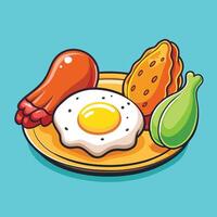 Cartoon Icon of a Fried Egg with a Piece of Fried Chicken vector