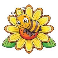 Adorable Honeybee Resting on a Vibrant Flower in Cartoon Style vector