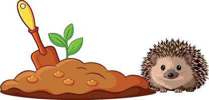 Hedgehog and shovel vector