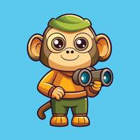 Cartoon Illustration of a Curious Monkey Peering through Binoculars vector