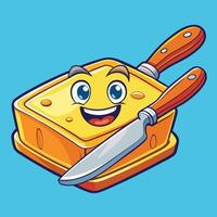 Cartoon Illustration of a Butter Stick Cut with a Knife vector