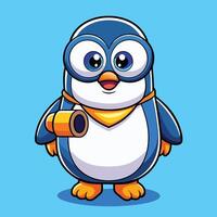 Adorable Cartoon Icon Depicting a Curious Penguin with Binoculars vector