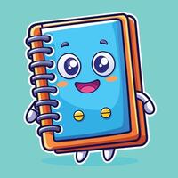 Adorable Cartoon Style Illustration of an Open Notebook with a Cute Face Edging vector