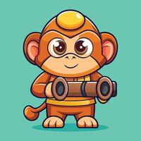 Cartoon Icon of an Adorable Monkey Observing with Binoculars vector