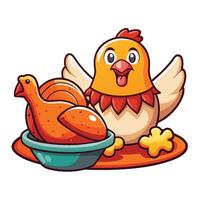 Cartoon Illustration of Chicken and Chicken Meat Icon vector