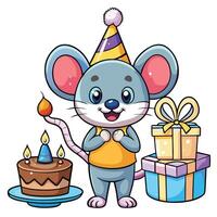 Cute and Adorable Mouse Celebrates Birthday with Joy and Excitement vector