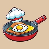 Animated Cartoon Icon Illustration of an Egg Being Cooked on a Frying Pan vector