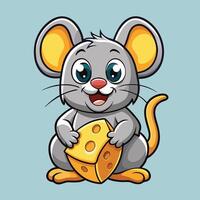 Adorable Mouse Nibbling Cheese in Quirky Cardboard Box Cartoon vector