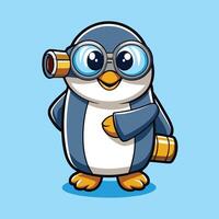 Adorable Cartoon Penguin with Binoculars Searching for Adventure vector
