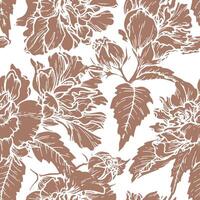Floral seamless pattern in the 2025 color of the year Mocha Mousse. Handdrawn background with silhouette flower and brown tone. Perfect for creating trendy graphic resource and stylish designs. vector