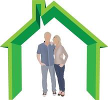 A couple standing in front of a green house vector