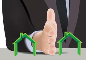 A hand with a green house and a thumb up vector