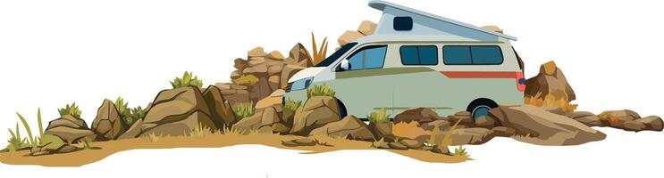 An image of a camper van in the desert vector