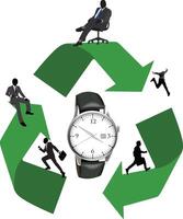 A watch is shown on a recycling symbol vector