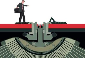 A man in a suit standing on top of a typewriter vector