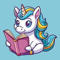 Adorable Cartoon Icon of a Unicorn Reading a Book with Curiosity vector