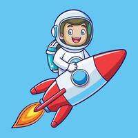 Enchanting Cartoon Icon Depicting an Astronaut Soaring through Space on a Rocket vector