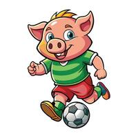 Adorable Pig Cartoon Character Enjoying a Friendly Soccer Match vector