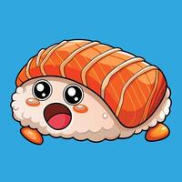 Weeping Sushi Salmon Cartoon Character with Rice and Soy Sauce vector