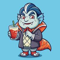 Dracula Sushi Vampire Holding a Juice Box in a Cartoon Style vector