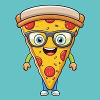 Adorable Cartoon Pizza Wearing Eyeglasses with a Cute Expression vector
