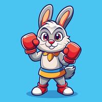 Adorable Cartoon Illustration of a Boxing Rabbit with a Determined Expression vector