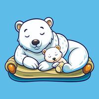 Adorable Polar Bear Father and Cub Snuggling and Napping in Arctic Snow vector