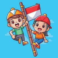Kids Having Fun Climbing a Greasy Pole in Indonesia vector