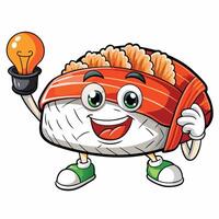 Illuminated Sushi Salmon Concept Cartoon Icon with Idea Light Bulb vector