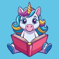 Adorable Unicorn Reading a Book Embracing Knowledge and Imagination vector