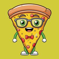 Cute Cartoon Pizza Character Adorned with Eyeglasses in Format vector