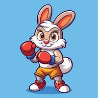 Adorable Rabbit Boxer in Action A Illustration of a Cartoon Rabbit with Boxing Gloves vector
