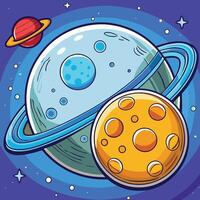 Whimsical Space Canvas with Moon and Planet Cartoon Illustration vector