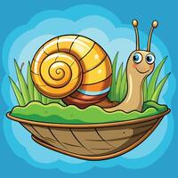 Cartoon Illustration of a Shell Snail Floating in the Air vector