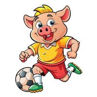 Cartoon Illustration of an Adorable Pig Playing Soccer with a Cheeky Grin vector