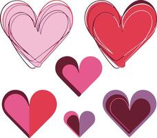 Set of red hearts in different pose. Collection of heart with different style. vector
