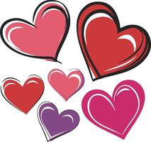 Set of red hearts in different pose. Collection of heart with different style. vector