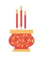 Chinese incense sticks flat style illustration. Lunar New Year element. vector