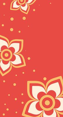 Red vertical background with flowers and dots. Template for Chinese New Year and other holidays.