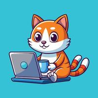 Adorable Cat Embracing the Digital Age with Laptop and Coffee vector