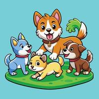 Adorable Canine Companions Engaged in Playful Frolics A Cartoonish Delight vector