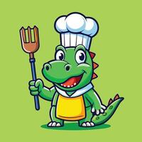 Adorable Cartoon Crocodile Chef with Spatula Ready to Cook vector