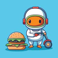 Astronaut Uses Lawn Mower to Trim Burger-Shaped Lawn in Outer Space vector