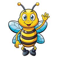 Adorable Bee Waving with a Heartwarming Smile in Cartoon Style vector