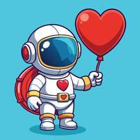 Adorable Astronaut Floating with a Heart-Shaped Balloon and Aiming an Arrow vector