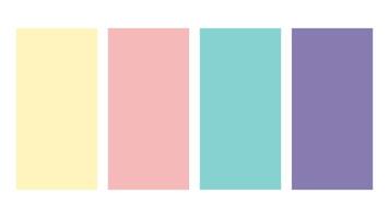 Yellow, Rose Quartz, Spearmint, Purple color palette. Set of bright color palette combination in rgb hex. Color palette for ui ux design. Abstract illustration for your graphic design, banner, poster vector