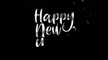 Happy New Year. Animation Handwritten with liquid ink drop effect in Silver Color. Transparent background. Suitable for New Year's celebrations. 4K Animated footage Alpha Channel video