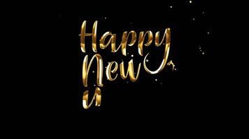 Happy New Year. Animation Handwritten with liquid ink drop effect in Gold Color. Transparent background. Suitable for New Year's celebrations. 4K Animated footage Alpha Channel video